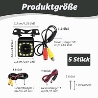 12V Rückfahrkamera Auto Set, Rückfahrkamera IP68 Wasserdicht, 170° Weitwinkel 720P HD Nachtsicht und 12 LED Auto Rückfahrkameras zum Nachrüsten für PKW LKW Wohnmobil Bus Trailer 6m Kabel Backup Kamera – Ansicht 2