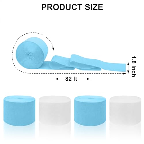 Image of 4 Crepe Paper Streamers Rolls, 328ft Pack of Blue and White Crepe Paper for Boys Birthday Bachelorette Party Bridal Baby Shower Winter Holiday Party Decorations Supplies (1.8 inch x 82 ft /Roll)