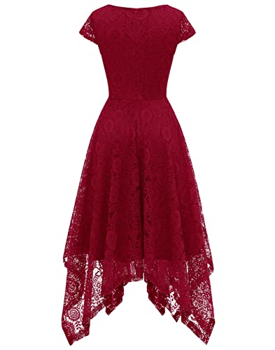Berylove Wedding Guest Dresses Formal Dresses For Women Cap Sleeve Lace Formal Dress Cocktail Party Dress Boat Neck Prom Dress 7040 Darkred L #TOP2