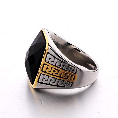 Masop Men's Vintage Stainless Steel Statement Ring Celtic Big Black Stone Band Size 11 #TOP3