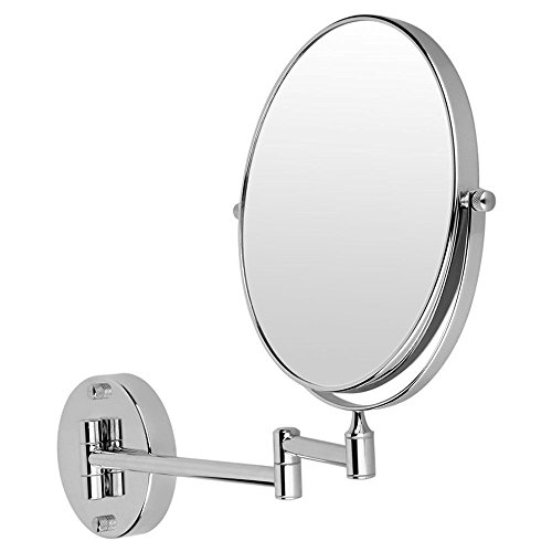 Image of CIPLA PLAST Adjustable Wall-Mounted Magnifying Mirror for Makeup & Shaving 360 Swivel, Dual-Sided Bathroom Zoomable 5X Magnification Foldable for Grooming Extendable Arm Unisex (Silver, 8 Inch)