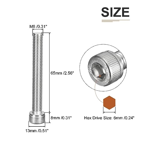 DTGN M8x65mm Socket Head Cap Screws Bolts, 10Pcs 304 Stainless Steel 18-8, Metric Machine Hex Socket Screw, Hex Drive - Image 2