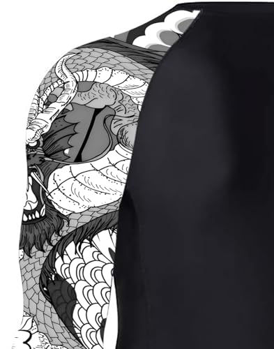 Mens Long Sleeve Rash Guard UPF 50+, Black White Dragon Men's Compression Shirt Long Sleeve Swim Shirts Rash Guard4