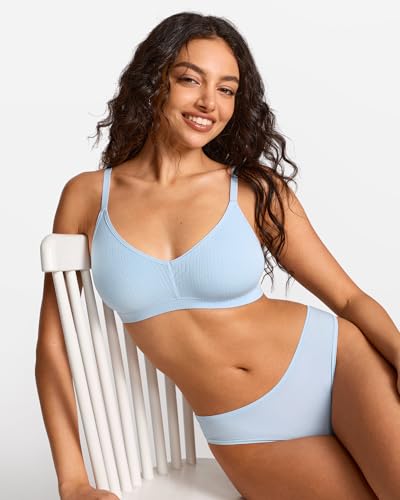 Image of Natrelax Modal Ribbed V Neck Bralette | Semi Sheer Fabric, Wireless Unlined, Double Layers, Adjustable Straps, No Underwire, Comfort Soft, Bras for Women