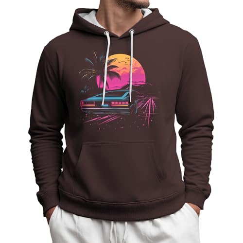 domirica Vintage Hoodies For Men With Pocket Sunset Trendy Drawstring