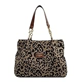 leopard cheetah print tote shoulder bag, canvas animal print chain handbag with zipper, y2k trendy fun everyday tote purses gifts for women