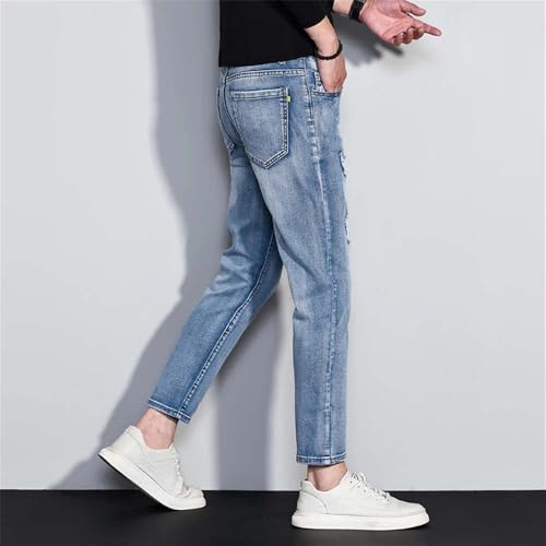 Hndudnff Men's Stretch Soft Washed Skinny Jeans Slim Distressed Trendy Ankle Length Denim Pants4