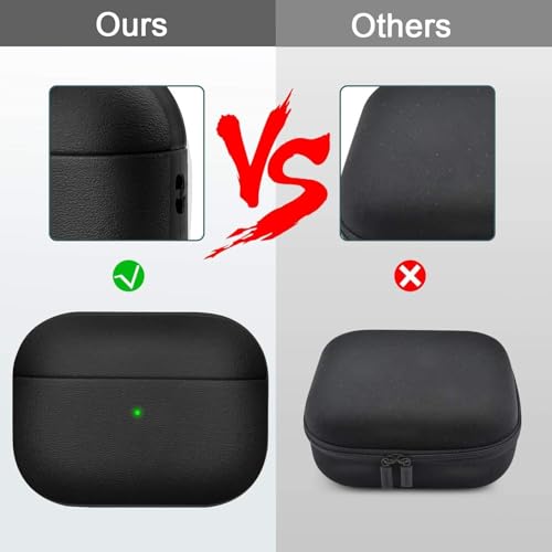Image of KHR Leather Texture Full-Body Protective Case Cover for AirPods Pro 3rd Generation (2025), Wireless Charging and Front LED Visible Case with Lanyard for AirPods Pro 3 (Black)