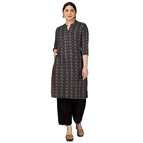 Image of Stop by Shoppers Stop Stop Printed Mandarin Collar Straight Fit Womens Kurta