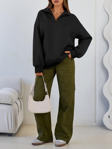 Image of Trendy Queen Women's Oversized Sweatshirts Half Quarter Zip Fleece Sweaters | Soft Cozy Zip Pullover, Comfort Warm Sweaters for Fall Winter, Fashion Mock Neck Outfits