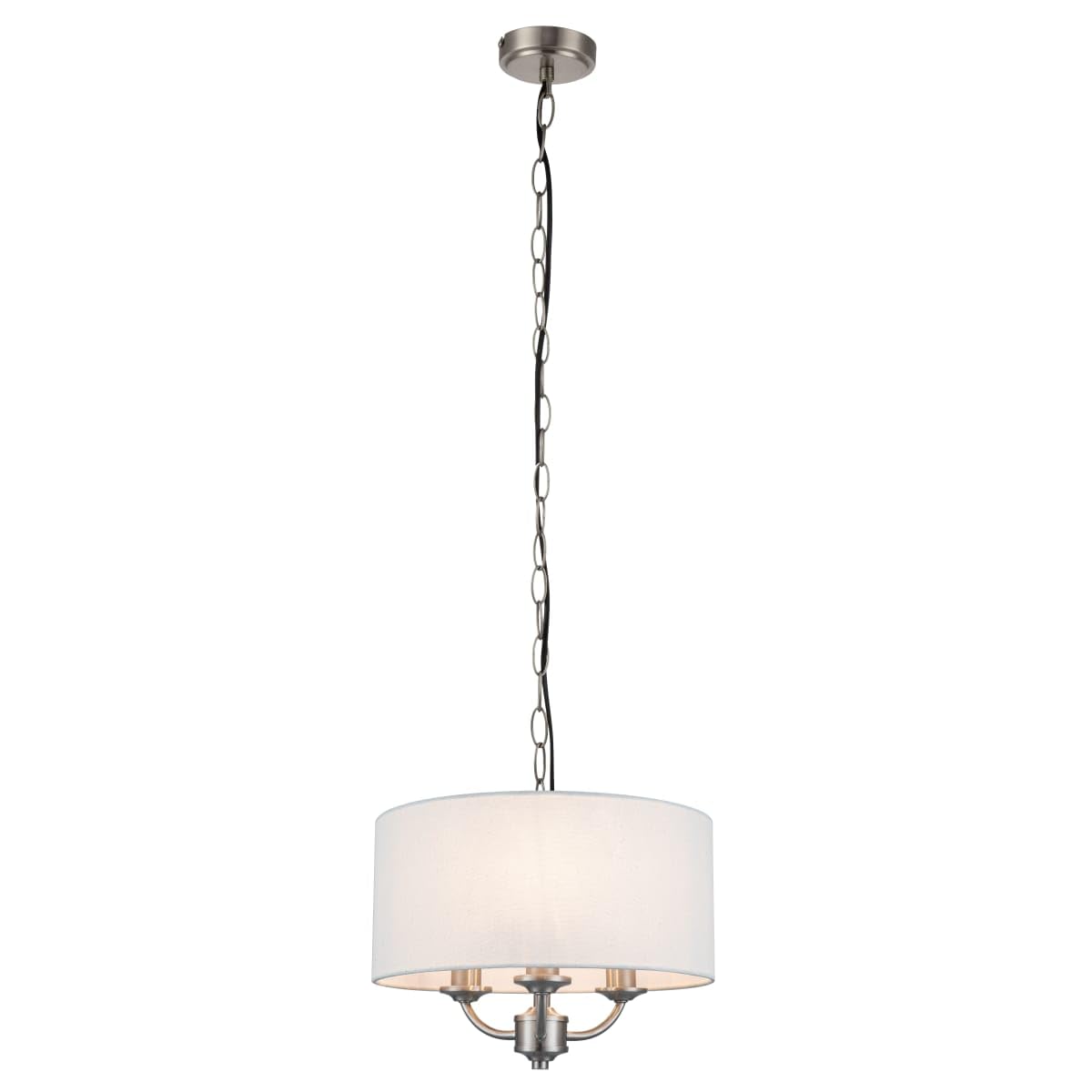 Cosylyte Winston 3 Light Classic Faux Linen Outer Shade Pendant Light - Brushed Nickel Base, Black Power Cord, 32x32x100cm, 3xE14. Max. 10W LED (Bulb not Included)