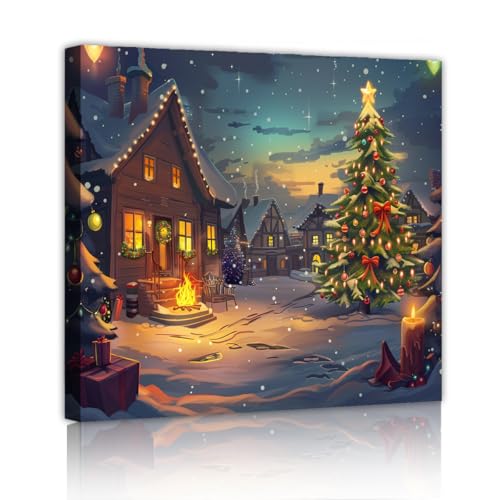Toile art mural chalet et feu de joie 45x45cm pour raviver un mur blanc et vide