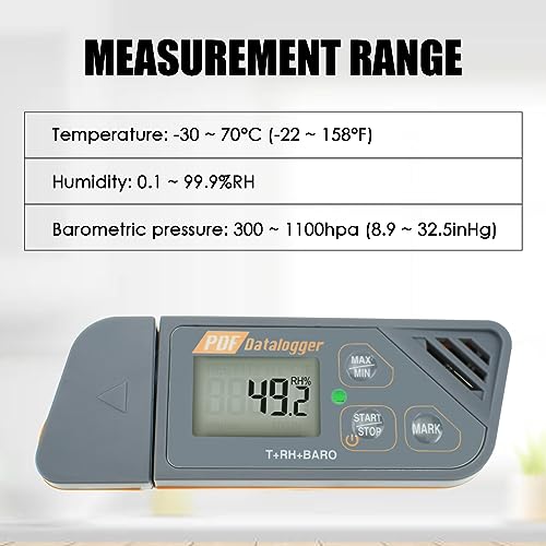 Digitale USB Datenlogger Feuchte/Temperatur/Druck Barometrische Daten Logger Messgerät, Plug & Play, generieren PDF & Excel, 6 Sprachen, pHa, inHg, ℉, ℃ und RH