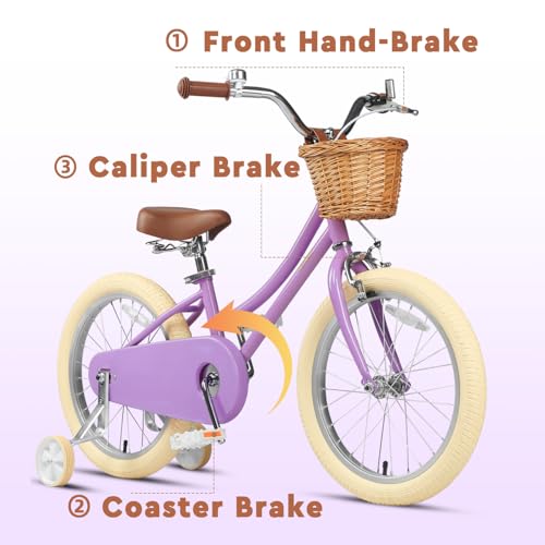 Image of Petimini Vintage Kids Bike for Girls, 12-20 Inch Classic Bicycle with Wicker Basket & Bell, High Tensile Steel Frame, Training Wheels (12-18 inch), 85% Pre-Assembled, Retro Bike for Outdoor Riding