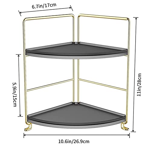 Kitchen Spice Rack Standing Shelf, 2-Tier Corner Storage Shelf, Bathroom Countertop Organizer, Vanity Tray Cosmetic & Makeup Storage,Gold&Black #TOP1