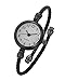 Top Plaza Womens Fashion Analog Quartz Bangle Cuff Wrist Bracelet Watch Elegant Stainless Steel Wire Band Arabic Numerals Dress Watches 6.8 Inches - Black Tone White Dial