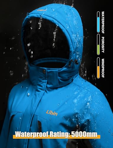 Libin Winterjacke Damen Warm Skijacke Snowboardjacke Softshelljacken Funktionsjacke Wasserdicht Winter Jacken Warme Gefüttert Outdoor Wintermantel Fleece Übergangsjacke Blau L