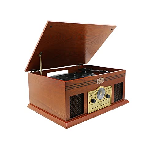 Wooden Record Player Vinyl Turntable with Speakers – USB MP3 Playback/Bluetooth/FM Radio/CD Cassette Player/Vinyl LP Records/Headphone Jack - Les Beatles, Paul McCartney, John Lennon, RIngo Starr, George Harrison Wooden Record Player Vinyl Turntable with Speakers – USB MP3 Playback/Bluetooth/FM Radio/CD Cassette Player/Vinyl LP Records/Headphone Jack
