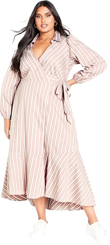 Avenue Women's Plus Size Sue Wrap Dress Taupe/White