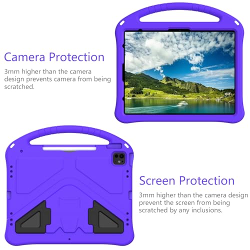 UUcovers for iPad Pro 12.9 inch Kids Case 6th/5th/4th/3rd Generation (2022/2021/2020/2018) with Kickstand/Pencil Holder/Handle Stand Lightweight Soft EVA Shockproof Heavy Duty Protective Cover, Purple by UUcovers - Image 4