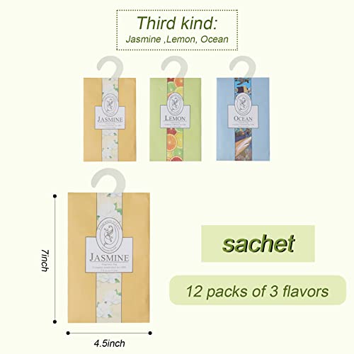 Yzzsjc 12 Pcs 3 Scents Fresh Scented Sachets Bags Long Last Sachets Bags Home Fragrance Sachets For Drawer And Closet（Jasmine ,Lemon, Ocean） #TOP1