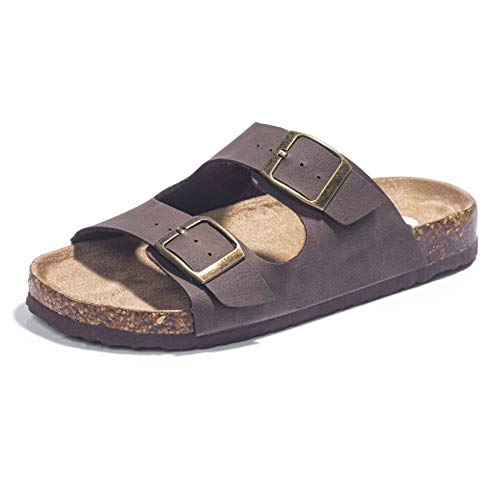 FITORY Boys Slide Sandals, Cork Slipper with Adjustable Straps for Little Kid Brown Size 1