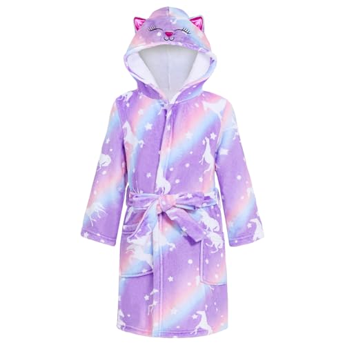 WYTbaby Robe de Chambre à Capuche pour Filles Peignoir de Bain pour Enfants en Polaire Douce Robe de Serviette pour Enfants Motif Animal 3D pour Filles Âge...