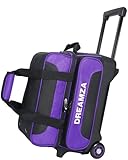 DREAMZA 2 Ball Bowling Bag with Wheels, Double Bowling Ball Bag 2 Ball Roller w/Separate Compartment for Shoes Up to US Mens Size 16, w/Retractable Handle Extends to 40' & Accessories Pocket