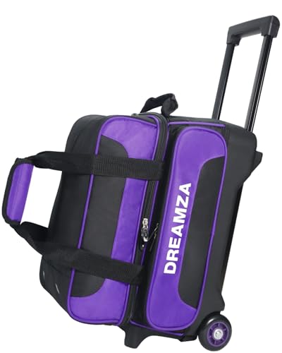 DREAMZA 2 Ball Bowling Bag with Wheels, Double Bowling Ball Bag 2 Ball Roller w/Separate Compartment for Shoes Up to US Mens Size 16, w/Retractable Handle Extends to 40