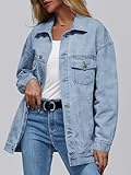 AUTOMET Women's Oversized Jeans Jacket, Classic Button Down Denim Jacket with Chest Pockets, Loose Fit Boyfriend Style Coat LightBlue S