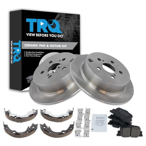 Image of TRQ Rear Brake Pad and Rotor Set Ceramic Rotors Parking Shoe Compatible with 2005-2010 Scion tC