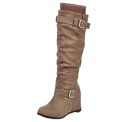 Scaoruki Women Winter Shoes Wedge Heels Slouch Boots