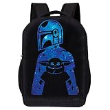 STAR WARS BLACK MANDALORIAN BACKPACK - STAR WARS 18 INCH AIR MESH PADDED BAG (Mandolorian Star Child