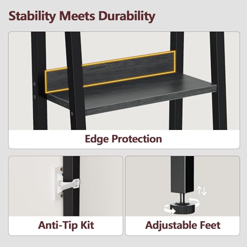 Image of Furologee Bookshelf Set of 2, 6-Tier Ladder Shelf, Ladder Bookshelf with Drawer, Set of 2 Bookshelves, Wood Metal Freestanding Storage Shelf for Living Room, Home Office, Bedroom, Kitchen,Black Oak