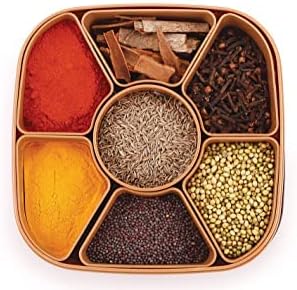 CB Masala Rangoli Box Dabba I Spice Box for Kitchen I Masala Container Plastic Wooden Style I 7 Sections I Pack of 1 I Multicolour