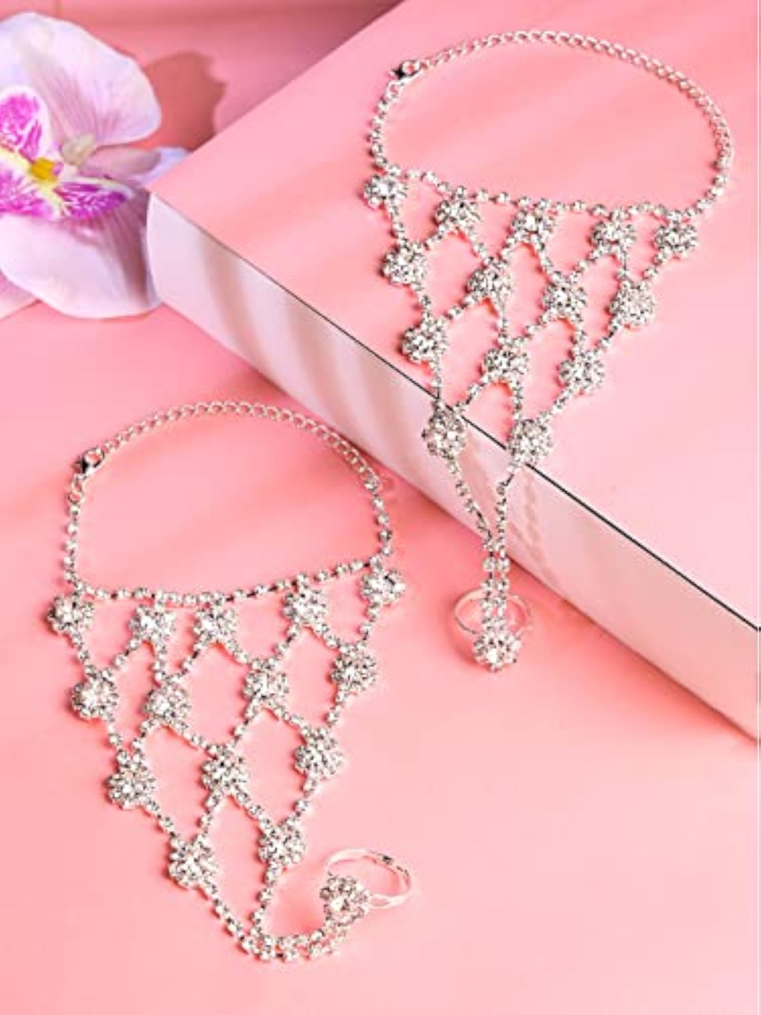 Crystal Anklet with Toe Ring Beach Foot Jewelry