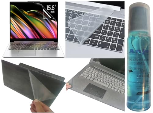 Image of Anjo 5 in 1 Combo Of 15.6 Inch & 16:9 Display Aspect Ratio Laptop Screen Protector, KeySkin, Body Lamination Trackpad & Lid (Transparent) & Cleaner