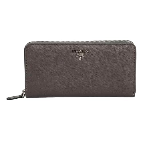 Prada Continental Zip-Around Wallet Saffiano Leather Argilla Grey