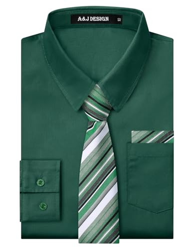 A&J DESIGN Boys Dress Shirt Kid Long Sleeve Formal Uniform School Oxford Button Up Shirt with Tie and Handkerchief