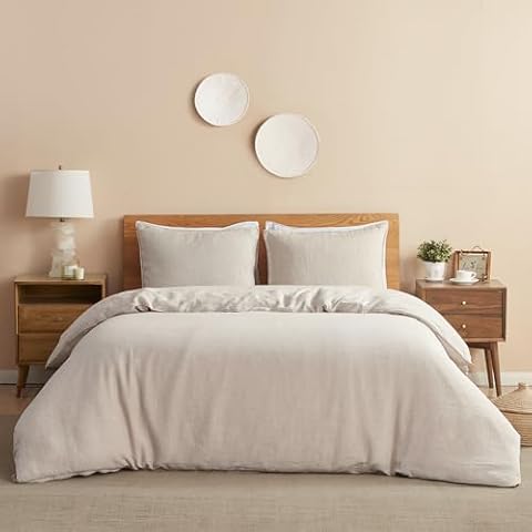 DAPU 100% Linen Duvet Cover Set 3PCs, Pure Natural French Flax Linen Duvet Cover King 90"x104" with 8 Corner Ties and Zipper Closure, Soft Breathable Durable for Hot Sleepers (Natural Linen, King) Cover