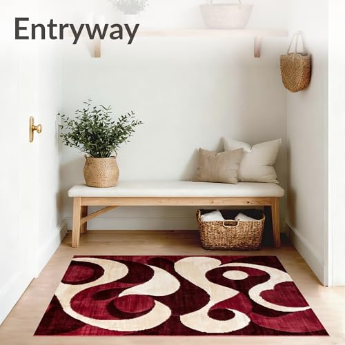 Tapete decorativo plano 5x7 rojo y beige miniatura 3