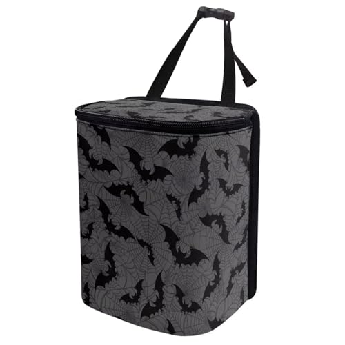 Image of Talayituse Bat Spider Web Print Car Trash Can with Adjustable Straps, Car Trash Bag Bin Halloween Decoration Car Garbage Bag Multipurpose Storage Box for Vehicle Travel Camping Picnicing