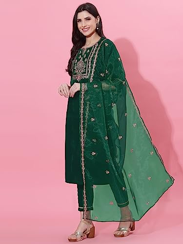 Image of SIRIL Women's Velvet Embroidery Straight Kurta Pant with Dupatta