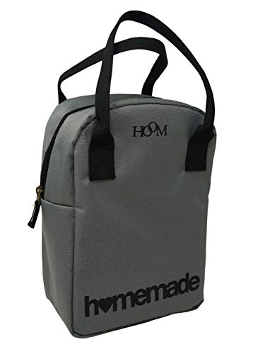 Image of HOOM Insulated Lunch Bag for Office Men, Women and Kids, Leak Proof Water Resistant Polyester Made Lunch Tiffin Bag with Quotes (Grey Homemade)