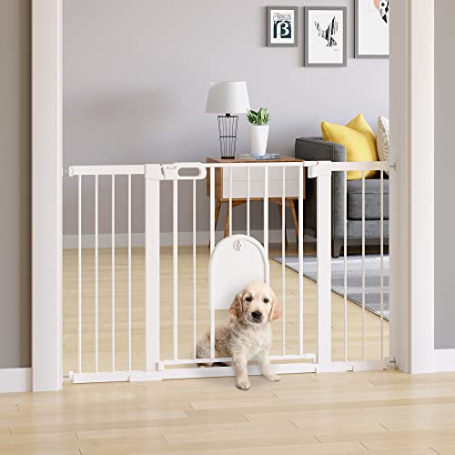 PawHut Türschutzgitter Treppenschutzgitter Hunde Absperrgitter Schutzgitter für Haustier Hundegitter Klemmbefestigung Metall ABS Weiß 75-131 x 76 cm