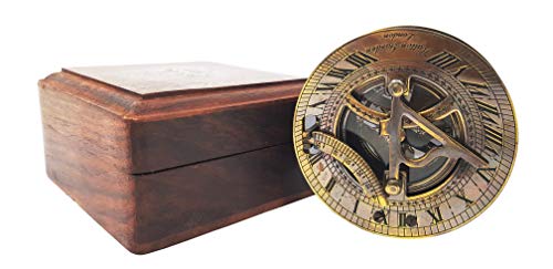 Brass Compass - Antique Brass Sundial Compass Marine Boat Gift Pocket Sun Dial In Box Nautical Marine Gift Sun Clock Pirate Ship Replica Watch #TOP1