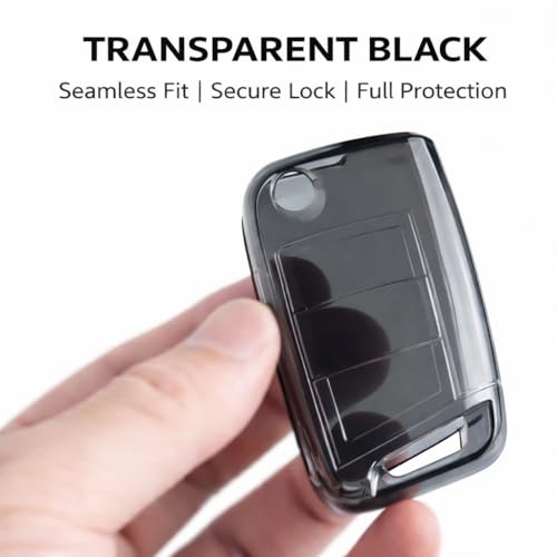 Image of JVCV 2 Pack Soft TPU Transparent Black Key Cover Compatible with Skoda Kylaq Slavia Kushaq Taigun Tiguan Virtus Octavia Kodiaq Superb Folding Key | Shockproof Slim Fit Case (Transparent Black)