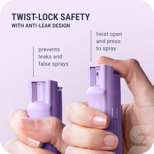 Image of Sabre Pepper Spray with Quick Release Keychain for Self Defense - Maximum Police Strength OC Spray with UV Marking Dye, Twist Lock Safety, Finger Grip, 10‑Second Spray, 14‑ft Range, Made in USA