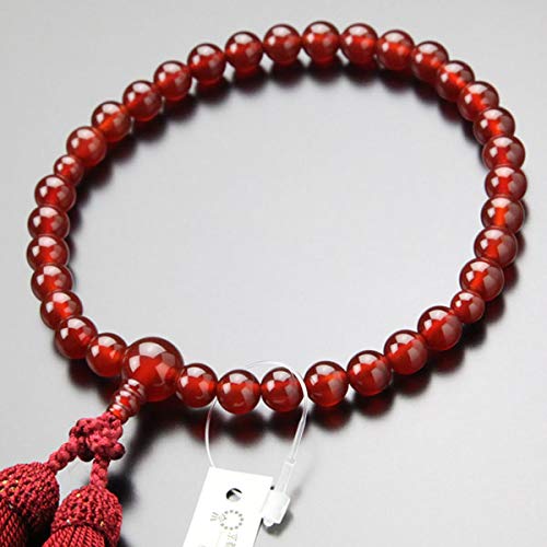 ≪特別価格≫念珠ドットコム 数珠 女性用 約8ミリ 本瑪瑙 正絹房【略式数珠 京念珠 京都 めのう 7月の誕生石 赤メノウ アゲート 天然石 赤色 エンジ レッド ギフト 贈り物 葬儀 法事 宗派共通 8mm マイ数珠 102080011】【数珠袋プレゼン