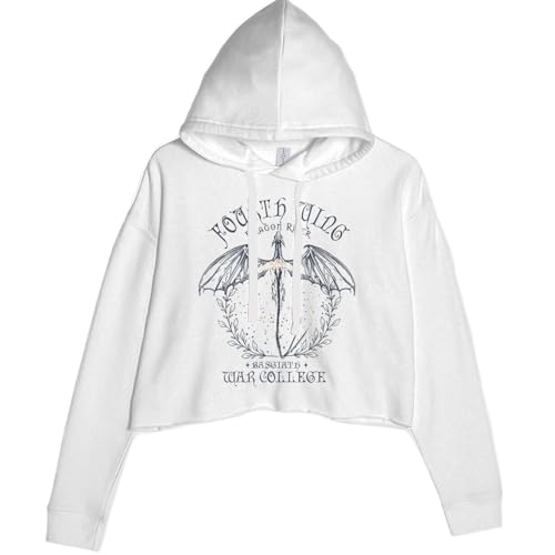 Cropped Fleece Hoodie Fourth Wing Dragon Rider Vintage Basgiath War College Ladies X-Small White